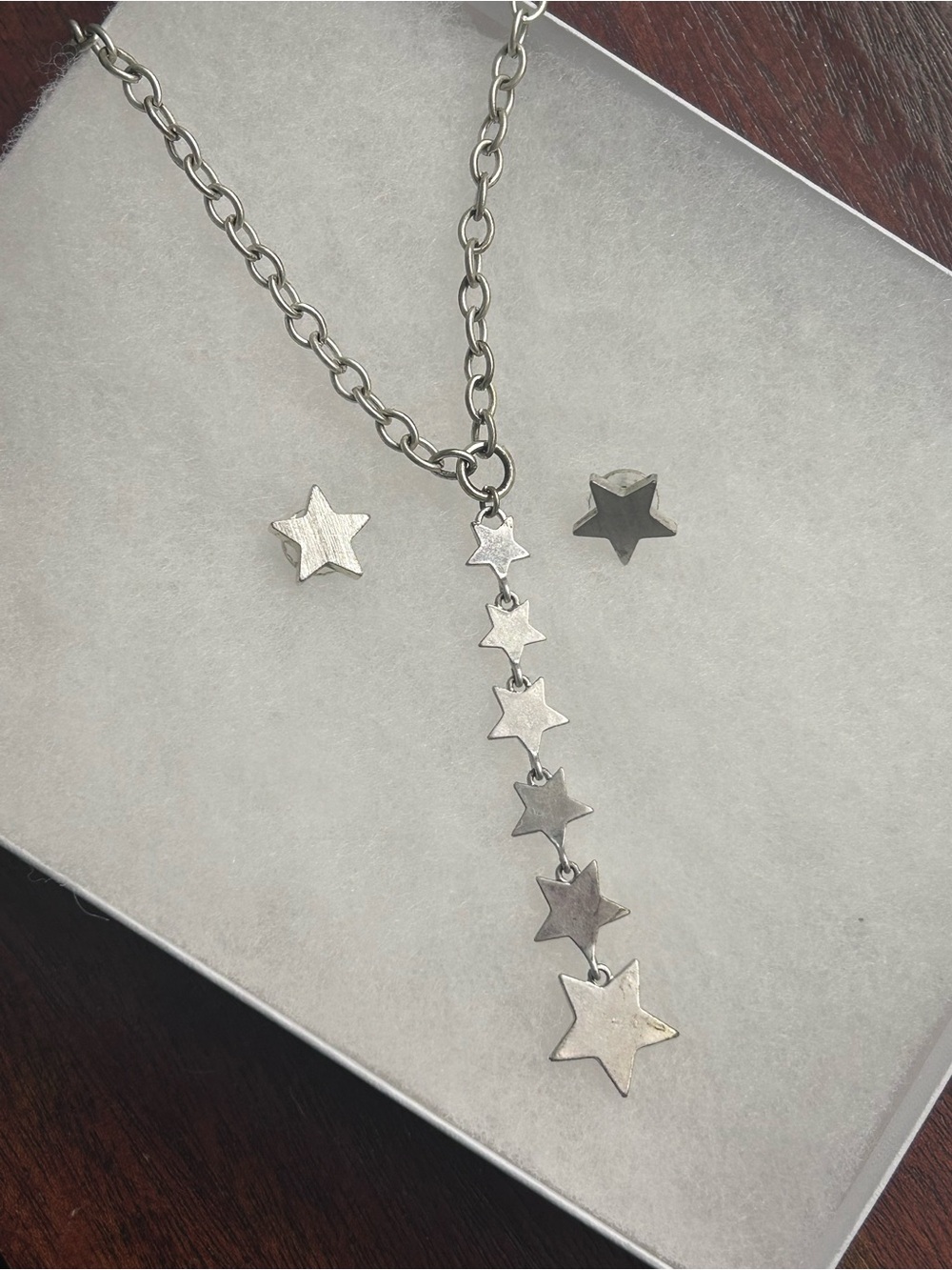 Silver Star Drop Necklace and Stud Earrings Set